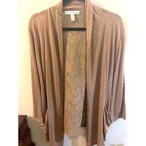Good Women's Beige Cardigan Sweater M Lace Detail Long Sleeve Knit
